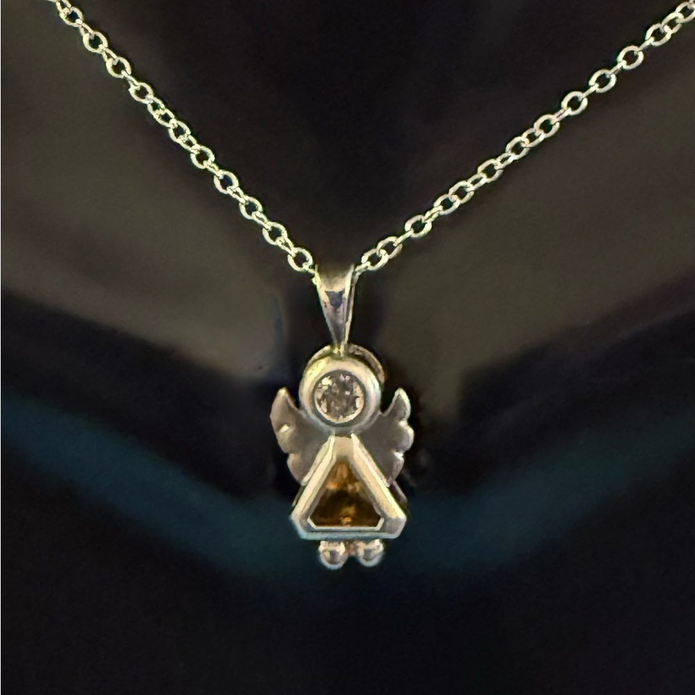 Angel Sterling Silver Citrine Pendant w/ SS plate Chain